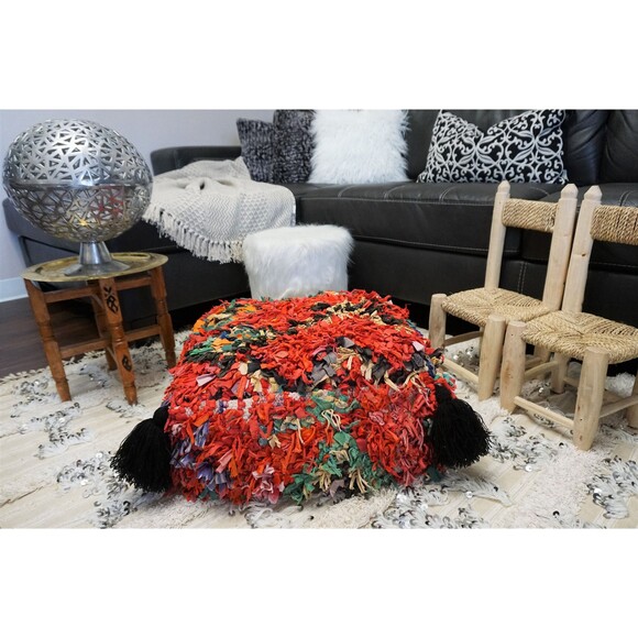 Moroccan Vintage Pouf Floor Pillow Berber Ottoman 03YL00489 - Picture 9 of 10